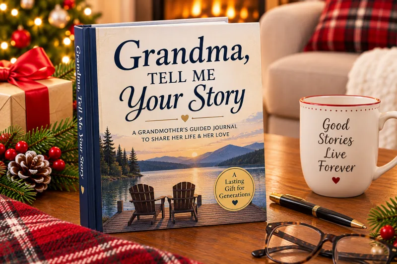 Christmas illustration of a grandmother's memory journal, a meaningful gift for preserving family stories