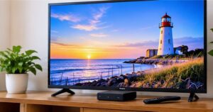 Television in a comfortable living room for senior home entertainment